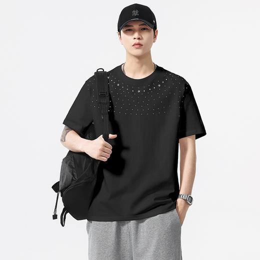 【100%棉】【DQ】大依优型大码男装240g重磅短袖T恤圆领宽松潮牌个性烫钻半袖上衣男士夏季新品 商品图5