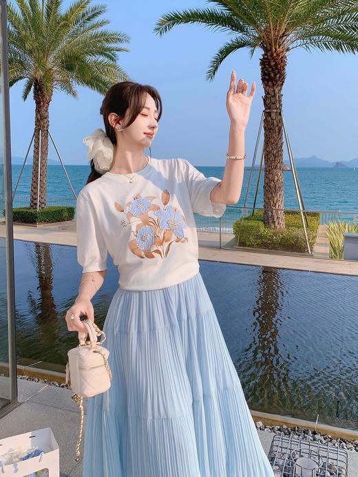 张心子【夏日密语】通勤风珍珠印花显瘦短袖T恤上衣 U2504034 商品图8