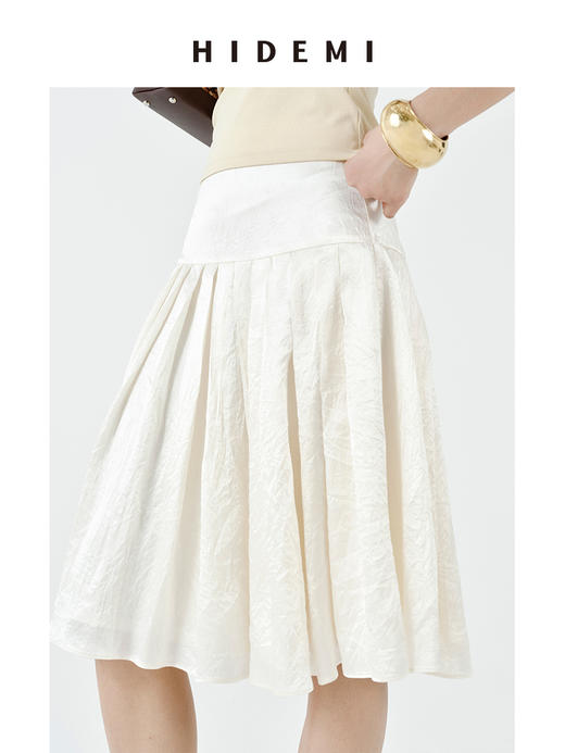 HIDEMI 极简设计感珠光艺术感进口再生醋酯纤维纱线拼接百褶显瘦半身裙 白珍珠/黑珍珠 商品图4