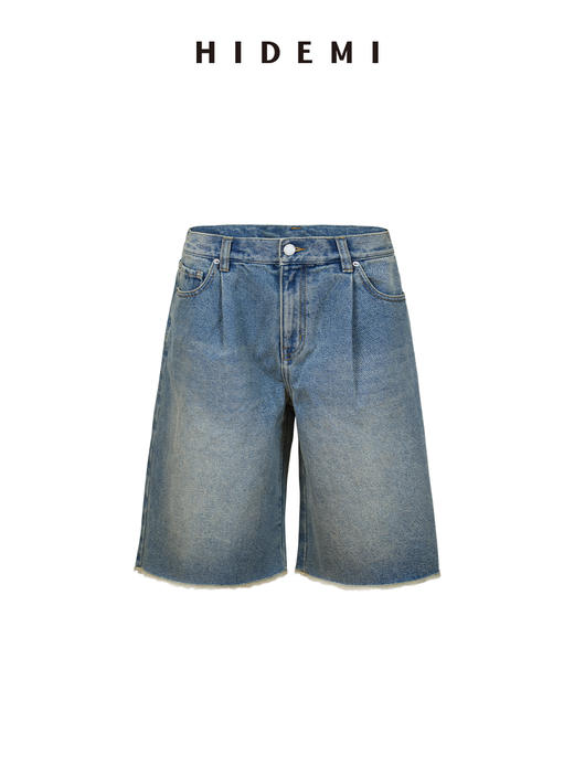 HIDEMI 都市单宁系列多重水洗毛边做旧感牛仔中裤短裤 商品图8