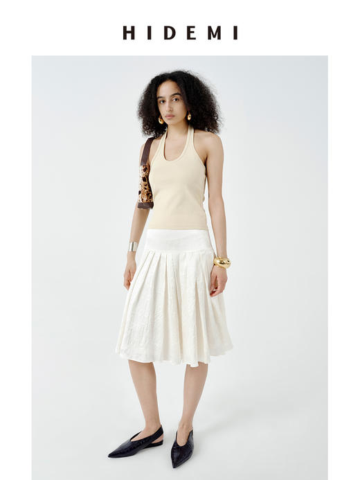 HIDEMI 极简设计感珠光艺术感进口再生醋酯纤维纱线拼接百褶显瘦半身裙 白珍珠/黑珍珠 商品图6