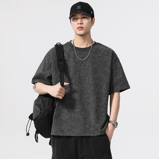 【100%棉】【DQ】大依优型大码男装水洗扎染短袖T恤280g重磅宽松潮牌圆领半袖上衣男士夏季新品 商品图6
