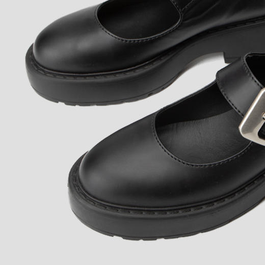 ROMI STUDIO"法式复古"粗跟一字扣圆头厚底黑色jk皮鞋乐福鞋S8009 商品图4