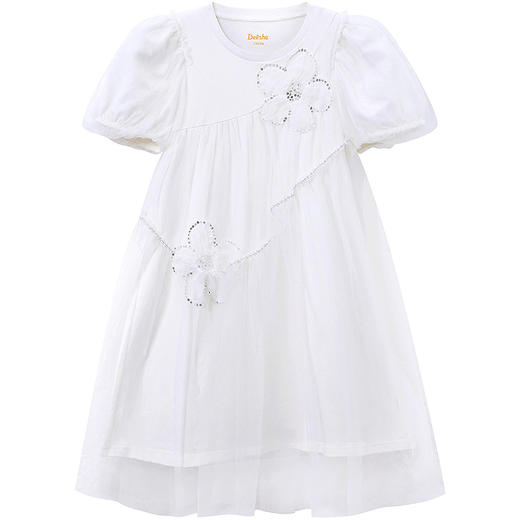 笛莎Deesha 童装女童连衣裙2025夏新款女童优雅网纱蕾丝花朵连衣裙 商品图4