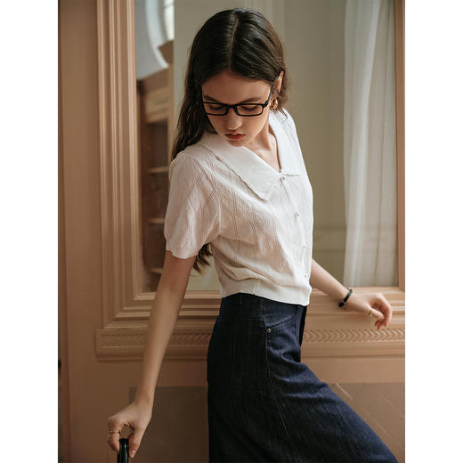 OLrain欧芮儿白色法式镂空毛针织套头衫夏季2025新款别致显瘦上衣 商品图3