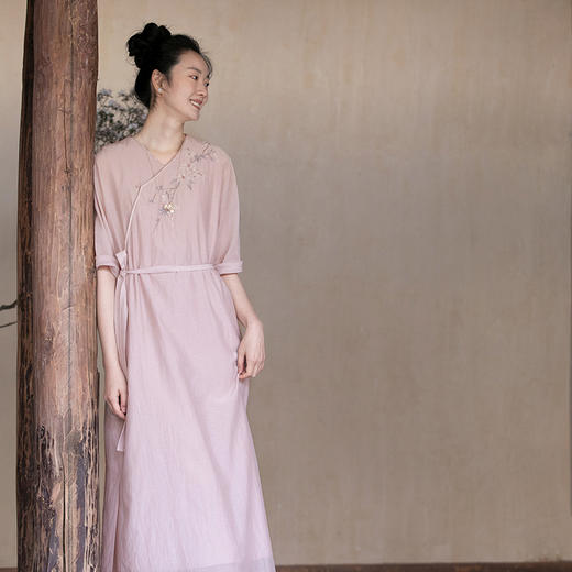 牧衣游原创 丝棉手工刺绣炒色连衣裙肌理感文艺气质长裙 琉璃诗 商品图0