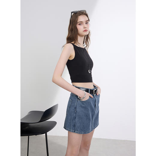 三彩2025夏季新款收腰烫钻纯棉牛仔裤裙裤直筒裤短裤潮M 商品图2