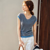 OLrain欧芮儿拼接灰色针织衫女夏季2025新款V领设计修身显瘦上衣 商品缩略图0