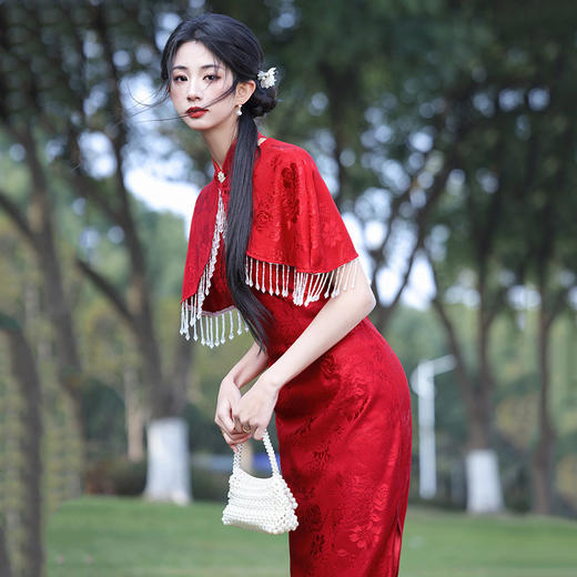 红色挂脖新中式改良旗袍2025新款年轻款女复古新娘订婚敬酒服夏季旗袍ZA&WZY9359 商品图1