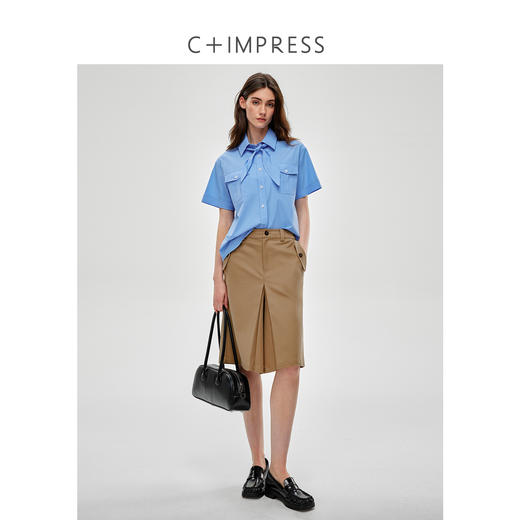 西嘉匹马棉 克莱因蓝显白王炸组合 短袖衬衫+伞裙套装女2025夏季CS2502025 商品图2