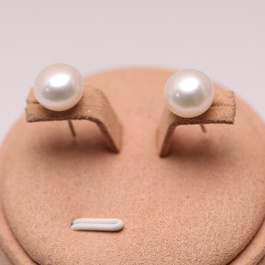 美裕珍珠精致珍珠耳钉耳扣馒头珠经典一根针钉10-11mm送礼必备 商品图2