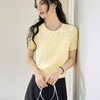 【严选】诗凡黎醋酸天丝镂空圆领针织衫2025年夏新款温柔慵懒套头衫女7G4130631 商品缩略图0