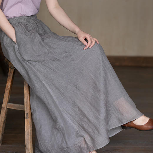 牧衣游原创 棉麻炒色半身裙新品轻薄飘逸百搭休闲宽松半裙 夜来霜 商品图0