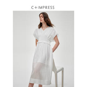 C+IMPRESS/西嘉苎麻蝉翼纱 法式赫本风连衣裙女高级感浪漫度假裙LYQ2502035