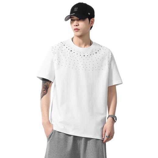 【100%棉】【DQ】大依优型大码男装240g重磅短袖T恤圆领宽松潮牌个性烫钻半袖上衣男士夏季新品 商品图4