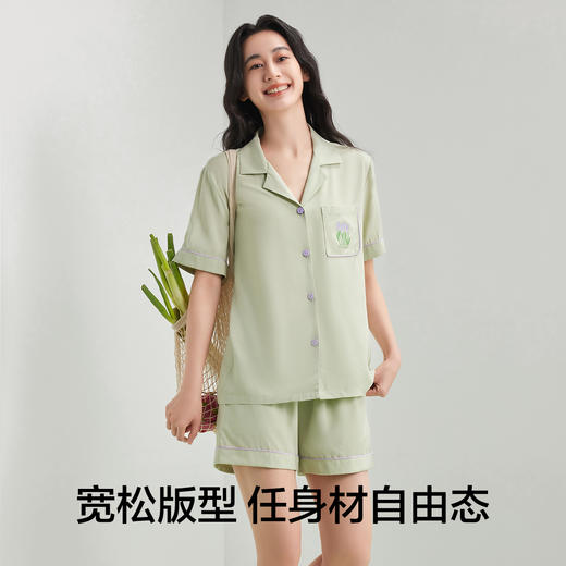 【清仓捡漏】【5A抑菌 莱赛尔天丝】【有棵树】女士短袖短裤凉感家居服套装 商品图7