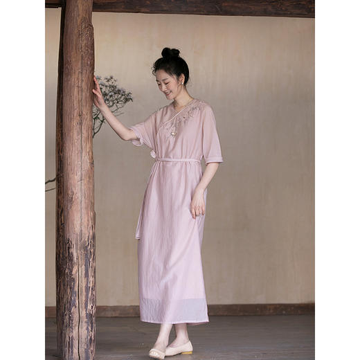 牧衣游原创 丝棉手工刺绣炒色连衣裙肌理感文艺气质长裙 琉璃诗 商品图2