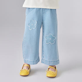 笛莎Deesha 童装女童裤子2025夏新款女童可爱小花装饰牛仔裤