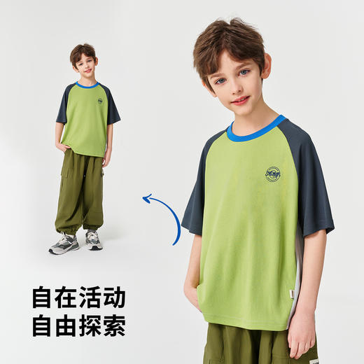 【速干网眼短袖】【130-170】【史努比】男童夏季短袖t恤圆领撞色卡通上衣 商品图8