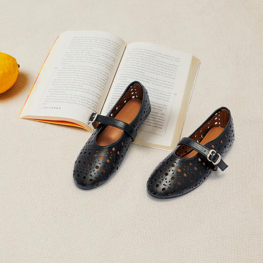 REREJOY 法式镂空浅口玛丽珍鞋圆头一字带芭蕾单鞋 商品图1