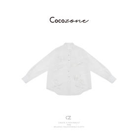 COCO ZONE 刘一一 【莱赛尔麻混纺】花朵刺绣立领轻薄衬衣CD2A0753