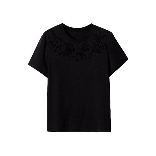 C+IMPRESS/西嘉长绒棉 镂空刺绣圆领T恤女夏新款简约百搭短袖上衣T2502049 商品图5