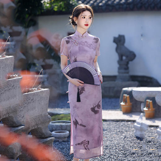 紫色送考国风，中式长款改良旗袍SC20674 商品图2