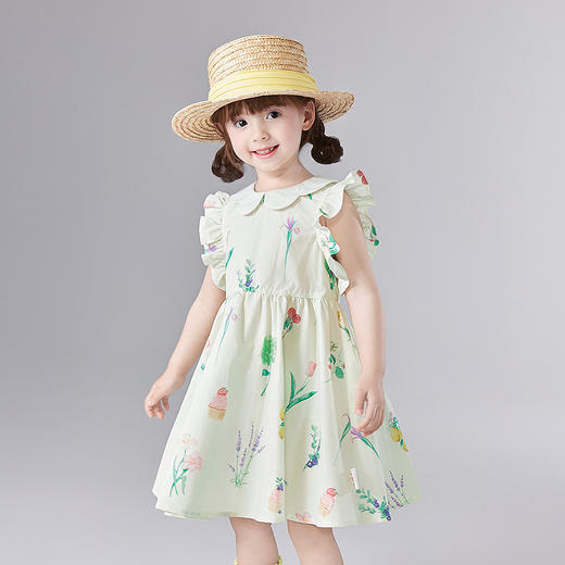 笛莎Deesha 童装女童连衣裙2025夏新款女童花卉印花花瓣领连衣裙 商品图1