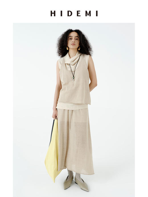HIDEMI进口针织亚麻纱线自然肌理感背心半裙极简套装 背心/半裙 商品图6