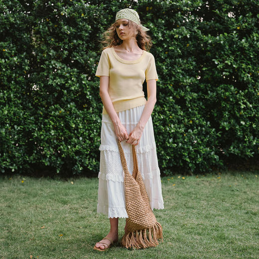 OLrain欧芮儿法式简约风毛针织套头衫女夏季2025年新款低圆领上衣 商品图3