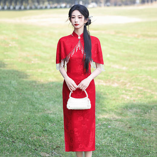 红色挂脖新中式改良旗袍2025新款年轻款女复古新娘订婚敬酒服夏季旗袍ZA&WZY9359 商品图0