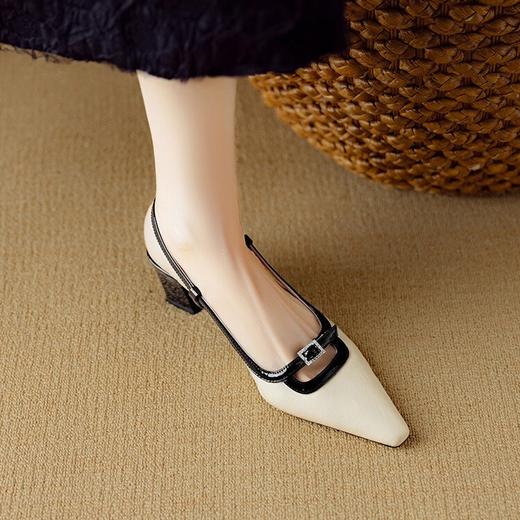 【预售5天】新款时尚拼色时装女鞋欧美风小方头低跟包头后空凉鞋DB&M6276 商品图1