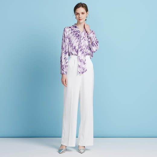 EITIE爱特爱秋季新款时尚通勤印花飘带衬衫女上衣7509206 商品图1