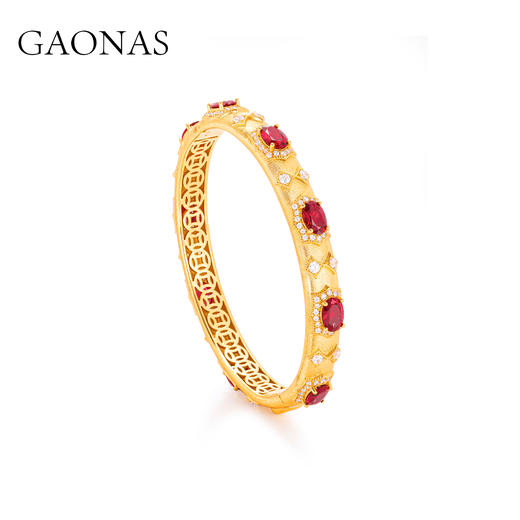 GAONAS  时尚红色贵气华丽美金色手镯 11328SR 商品图0