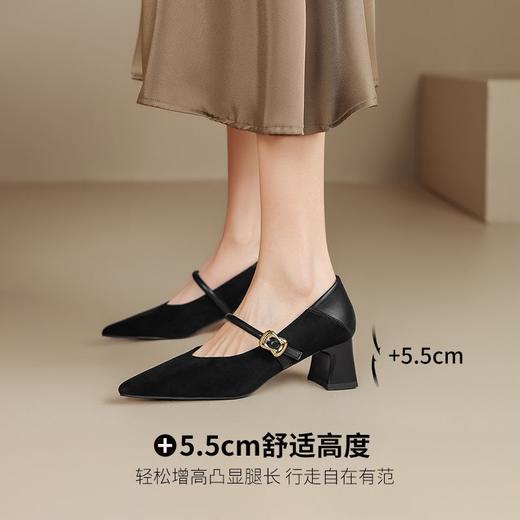 ZHR复古尖头浅口单鞋女2025新款洋气玛丽珍女鞋百搭通勤粗跟鞋子 商品图4