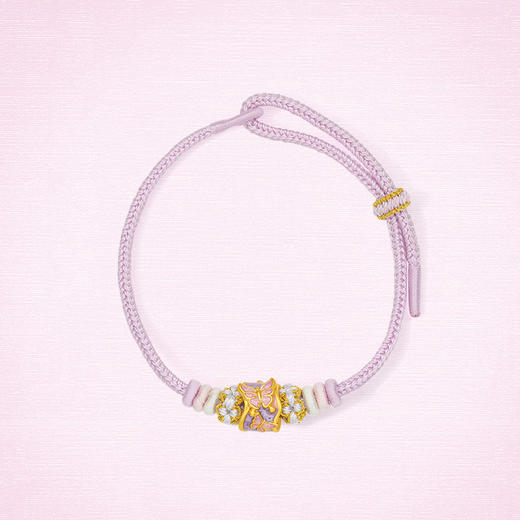 周六福黄金手绳女款5d硬金定价粉意化蝶花语转运珠粉珐琅甜美蝴蝶 商品图3