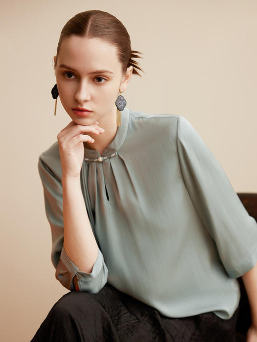 【复古盘扣真丝上衣】25年春夏女士新品女士桑蚕丝上衣时尚七分袖 商品图1