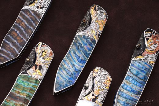 三希堂  现代刀系列  五虎上将雕金小折  未开刃 商品图11