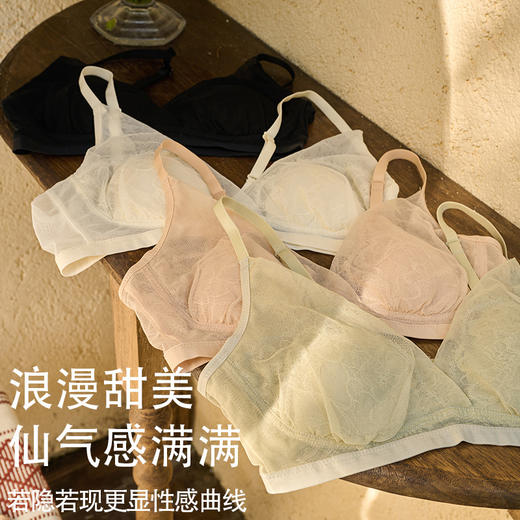 雀说法式真丝三角杯文胸 桑蚕丝性感蕾丝兔儿杯内衣大胸显小AL249 商品图3