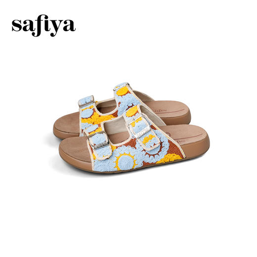 预售12天|Safiya/索菲娅2025时尚钩针编织拼色外穿沙滩休闲勃肯平底凉拖 SFD2110359 商品图6