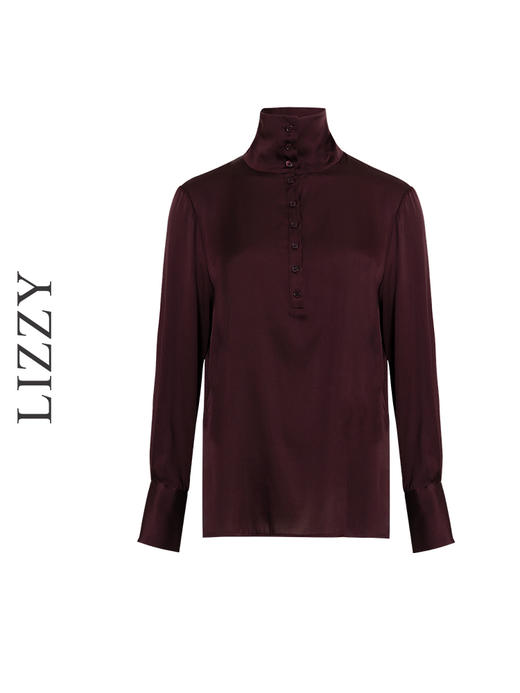 LIZZY早秋优雅名媛气质桑蚕丝纯色长袖立领衬衫8149 商品图4