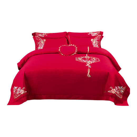 雅芳婷结婚九件套全棉套件床单刺绣床笠套件连芯扣被套婚庆床品 商品图4