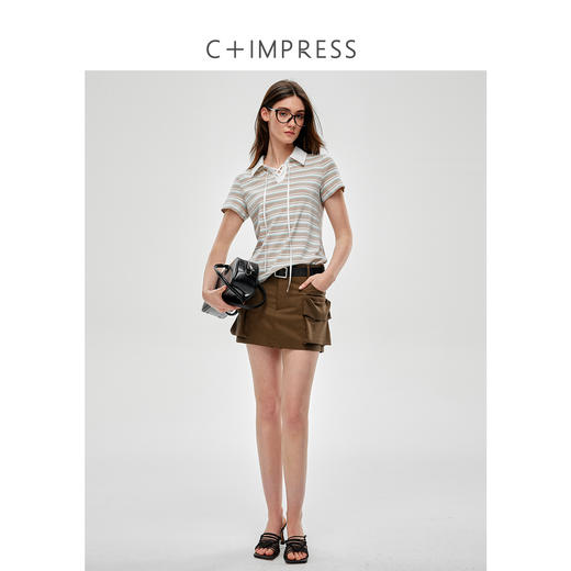 C+IMPRESS/西嘉水洗天丝棉 低腰裙裤女2025夏季挺阔工装口袋短裤KZ2502031 商品图3