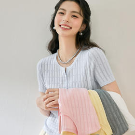 【严选】诗凡黎醋酸天丝镂空针织开衫2025夏新款温柔慵懒风半开领上衣7G4130651