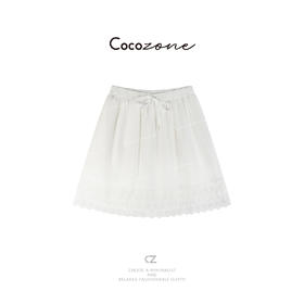 COCO ZONE 刘一一 100棉法式蕾丝镂空花边A字半身裙CD2A0112