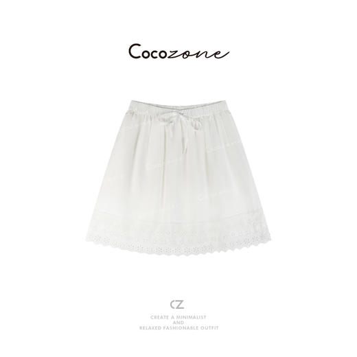 COCO ZONE 刘一一 100棉法式蕾丝镂空花边A字半身裙CD2A0112 商品图0