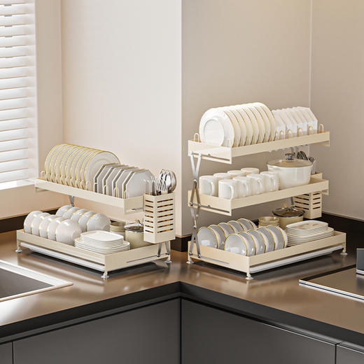 【碗碟架】1.多层设计 合理分区 2.底部配有防滑吸盘 稳固收纳碗碟 3.可折叠设计 折叠收纳 商品图2