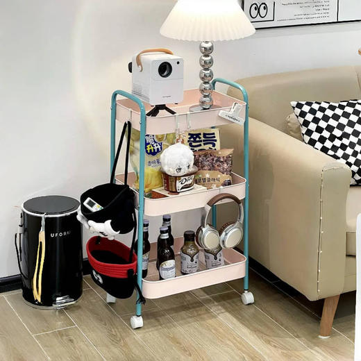 【告别杂乱生活！整洁有序收纳】撞色小推车置物架大容量落地零食收纳架子宿舍床边挂篮多层可移动置物架。ry 商品图2