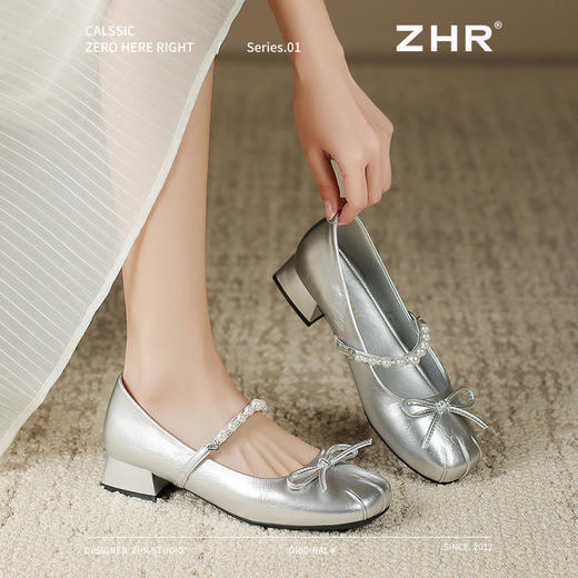 ZHR则则粗跟玛丽珍鞋2025新款气质百搭女鞋气质珍珠浅口单鞋女鞋 商品图3