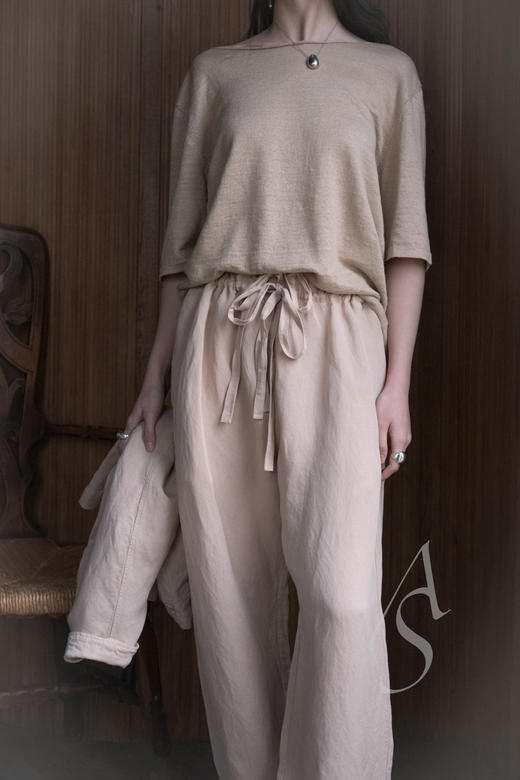 Casey Casey  灰葭粉系带亚麻阔腿裤 商品图2